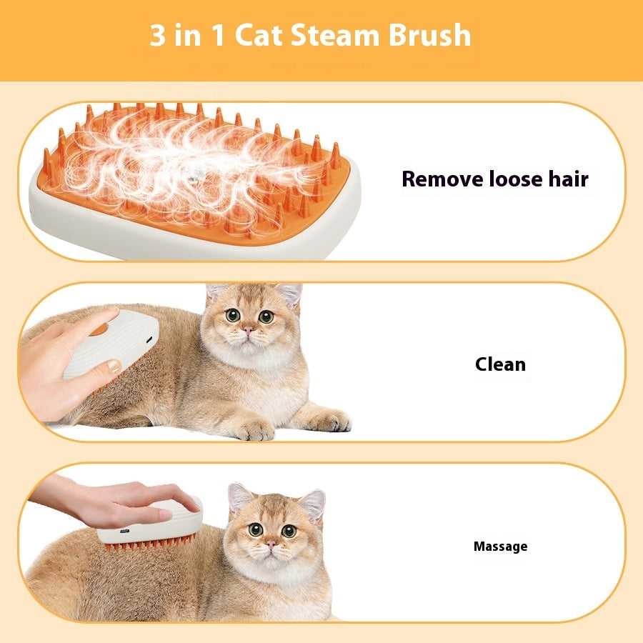 USB Rechargeable Pets Steam Brush & Massage Comb - Grooming Tool for Cats & Dogs