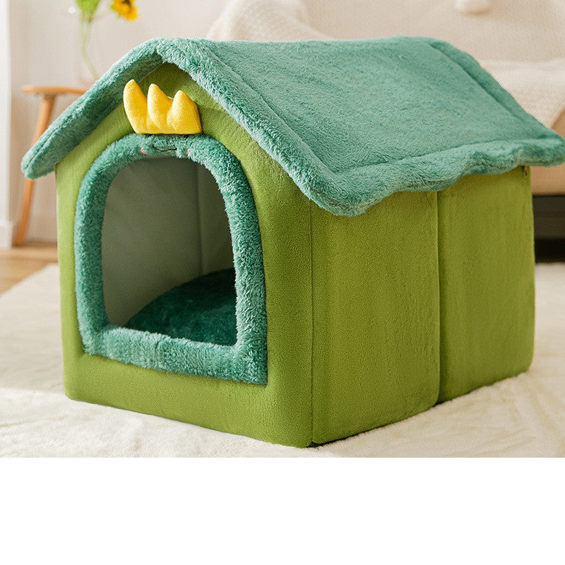 Foldable Dog House & Cat Bed – Winter Pet Villa with Removable Warm Nest