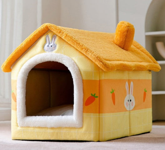 Foldable Dog House & Cat Bed – Winter Pet Villa with Removable Warm Nest