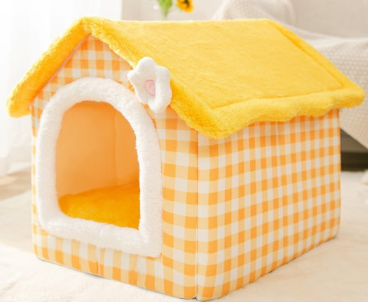 Foldable Dog House & Cat Bed – Winter Pet Villa with Removable Warm Nest