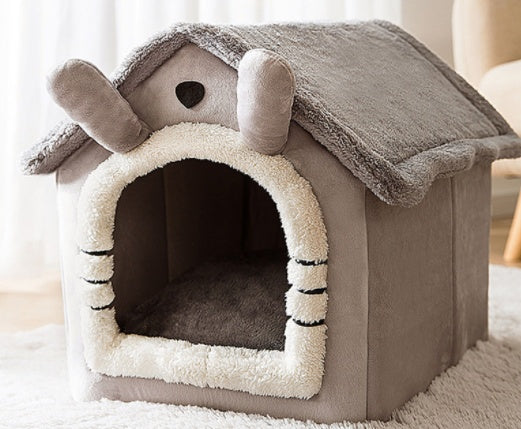 Foldable Dog House & Cat Bed – Winter Pet Villa with Removable Warm Nest