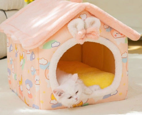 Foldable Dog House & Cat Bed – Winter Pet Villa with Removable Warm Nest