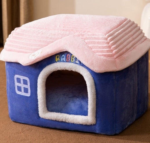 Foldable Dog House & Cat Bed – Winter Pet Villa with Removable Warm Nest