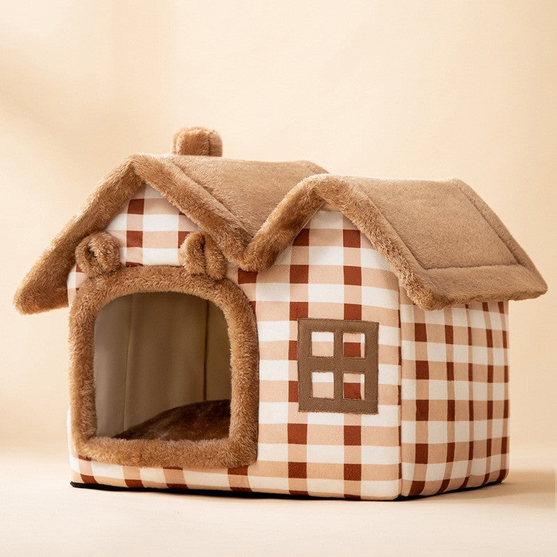 Foldable Dog House & Cat Bed – Winter Pet Villa with Removable Warm Nest