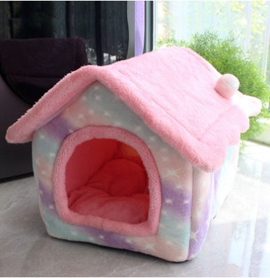 Foldable Dog House & Cat Bed – Winter Pet Villa with Removable Warm Nest