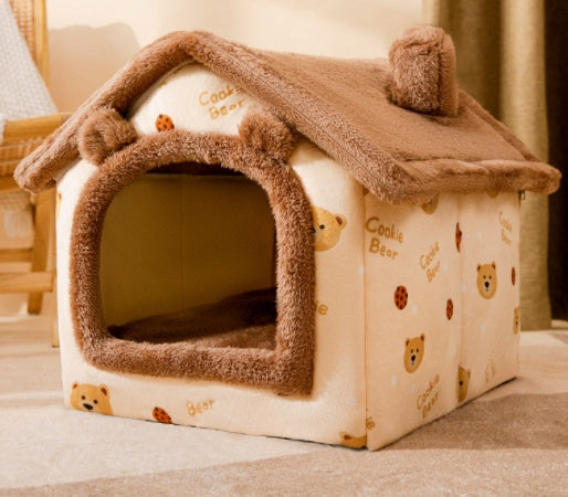 Foldable Dog House & Cat Bed – Winter Pet Villa with Removable Warm Nest