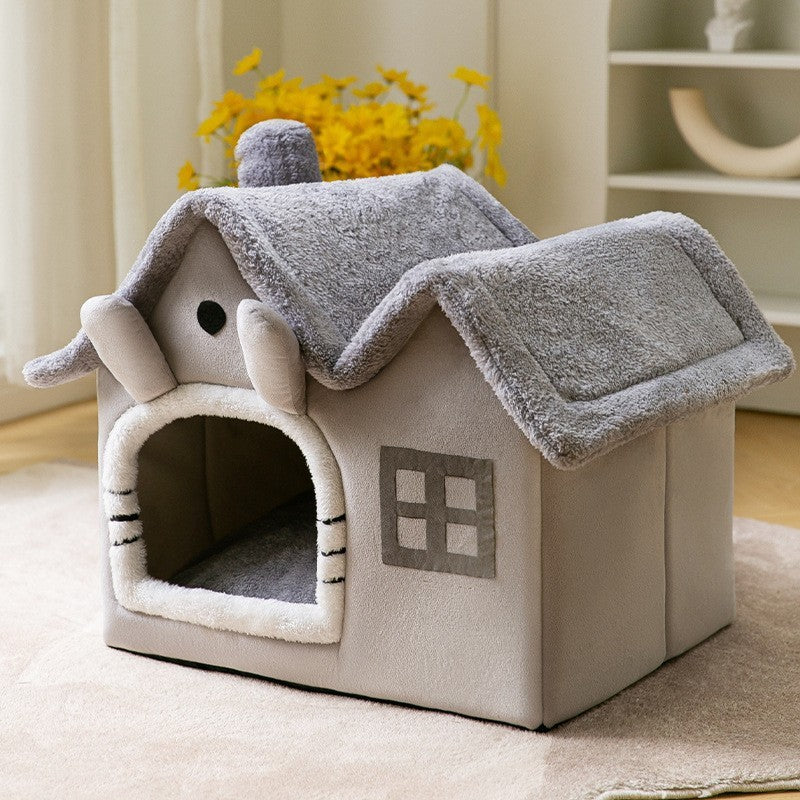 Foldable Dog House & Cat Bed – Winter Pet Villa with Removable Warm Nest