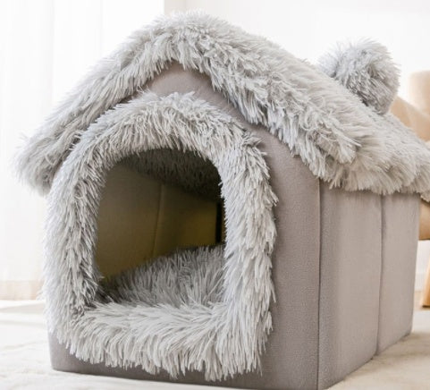 Foldable Dog House & Cat Bed – Winter Pet Villa with Removable Warm Nest