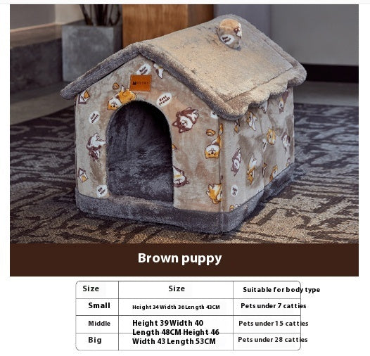 Foldable Dog House & Cat Bed – Winter Pet Villa with Removable Warm Nest