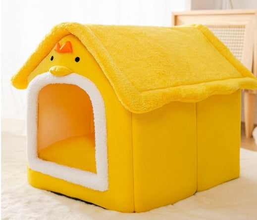 Foldable Dog House & Cat Bed – Winter Pet Villa with Removable Warm Nest