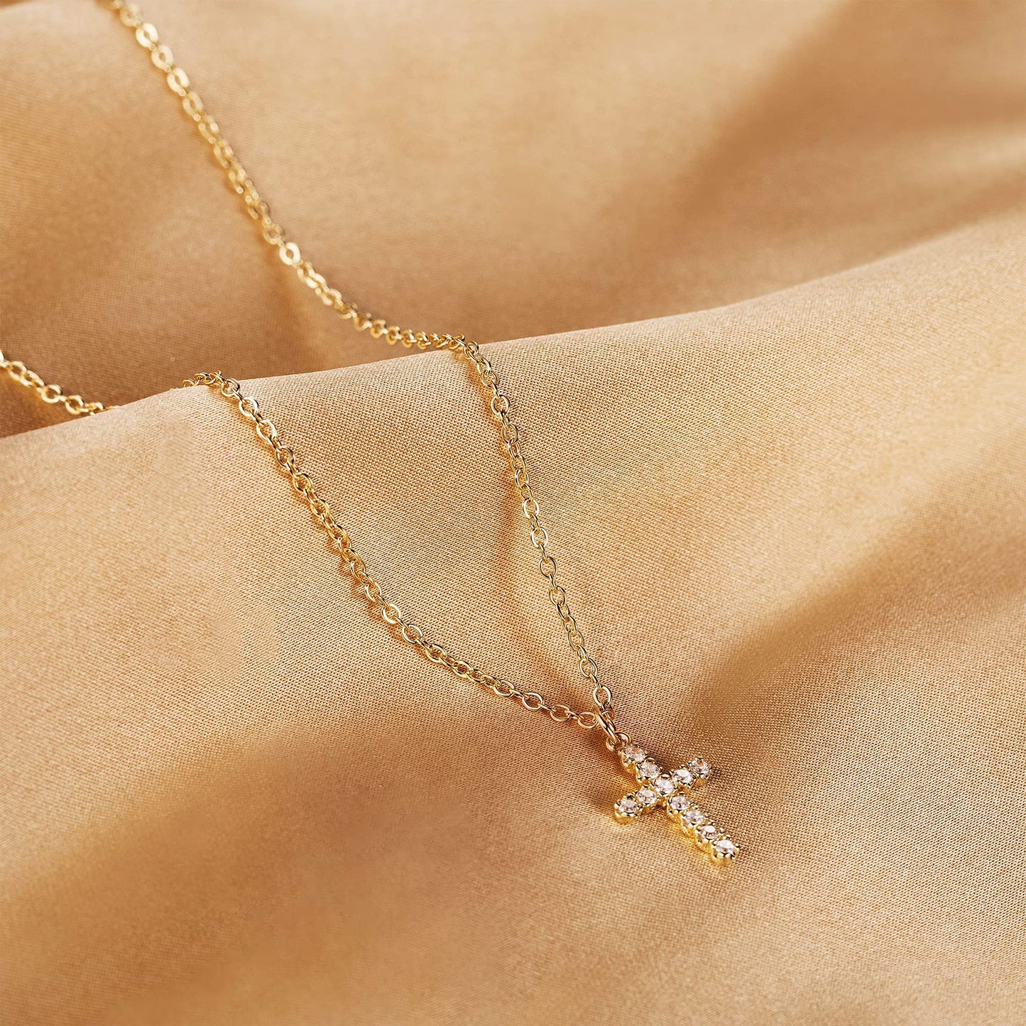 18K Gold Plated Cross Necklace with Zircon – Stainless Steel & Copper