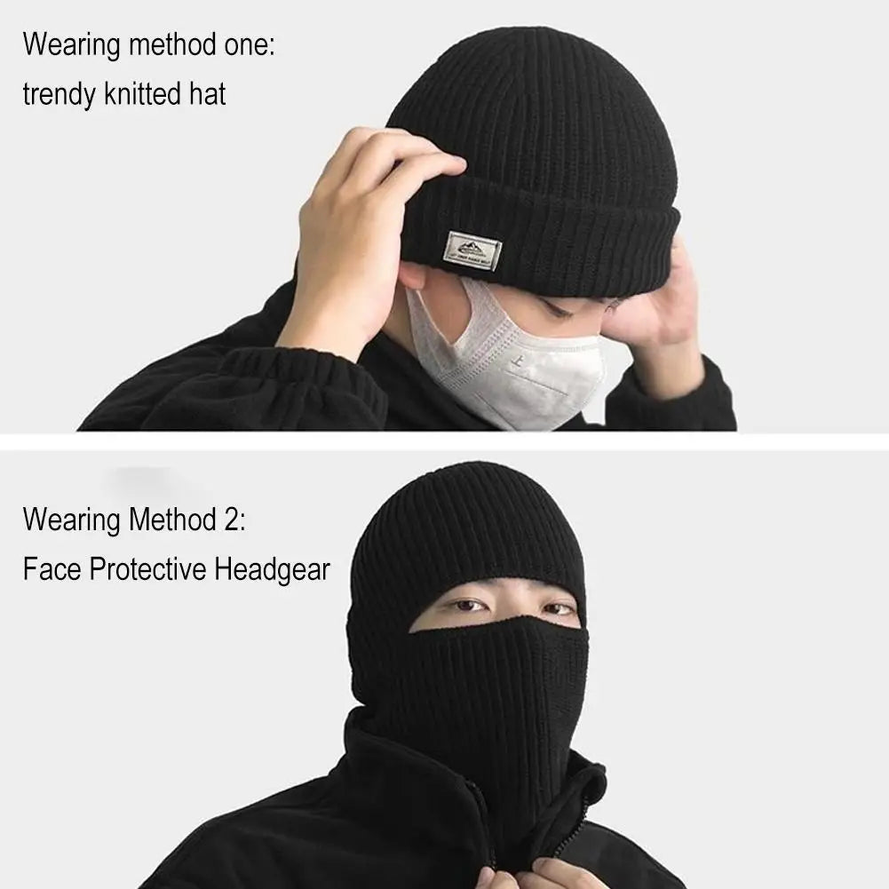 2In1 Mask Beanies Men Winter Balaclava Hat Knitted