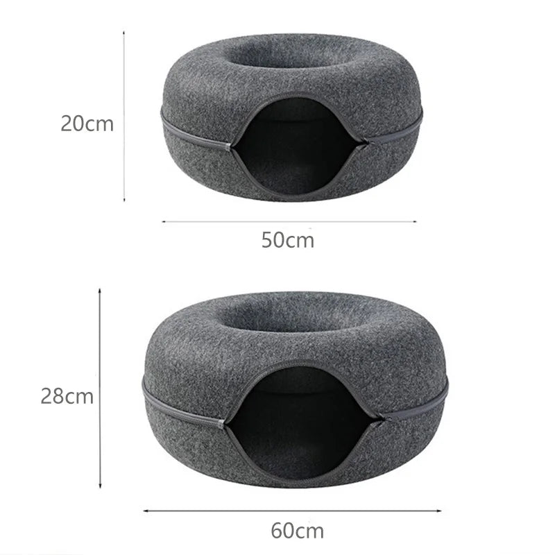 Donut Cat Bed & Tunnel – Peekaboo Cave for 2 Cats