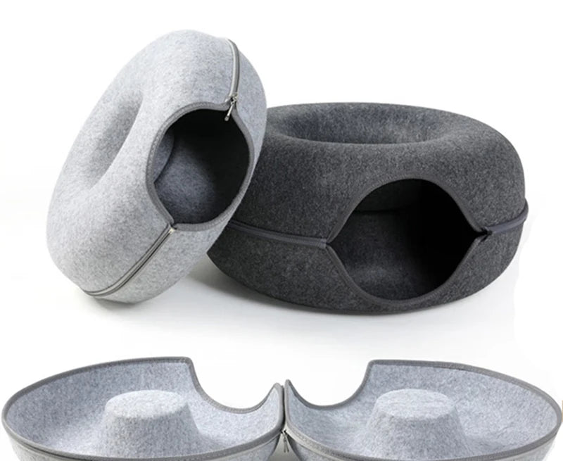 Donut Cat Bed & Tunnel – Peekaboo Cave for 2 Cats