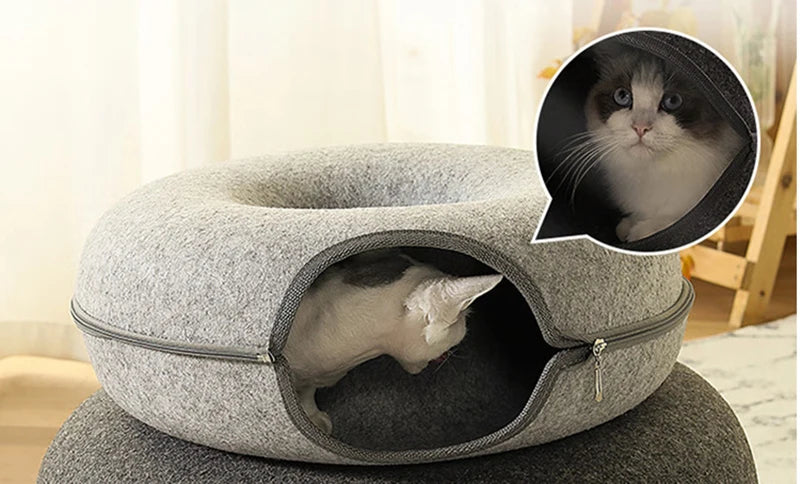 Donut Cat Bed & Tunnel – Peekaboo Cave for 2 Cats