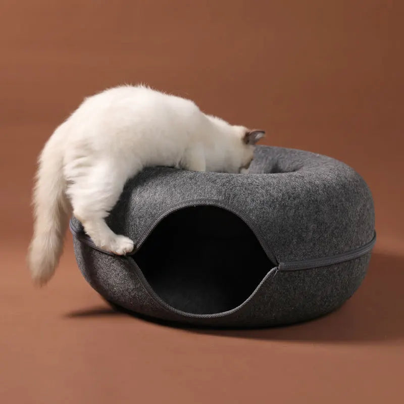 Donut Cat Bed & Tunnel – Peekaboo Cave for 2 Cats