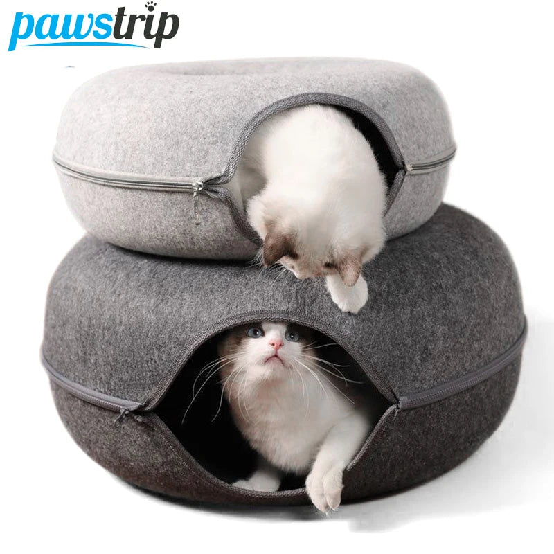 Donut Cat Bed & Tunnel – Peekaboo Cave for 2 Cats