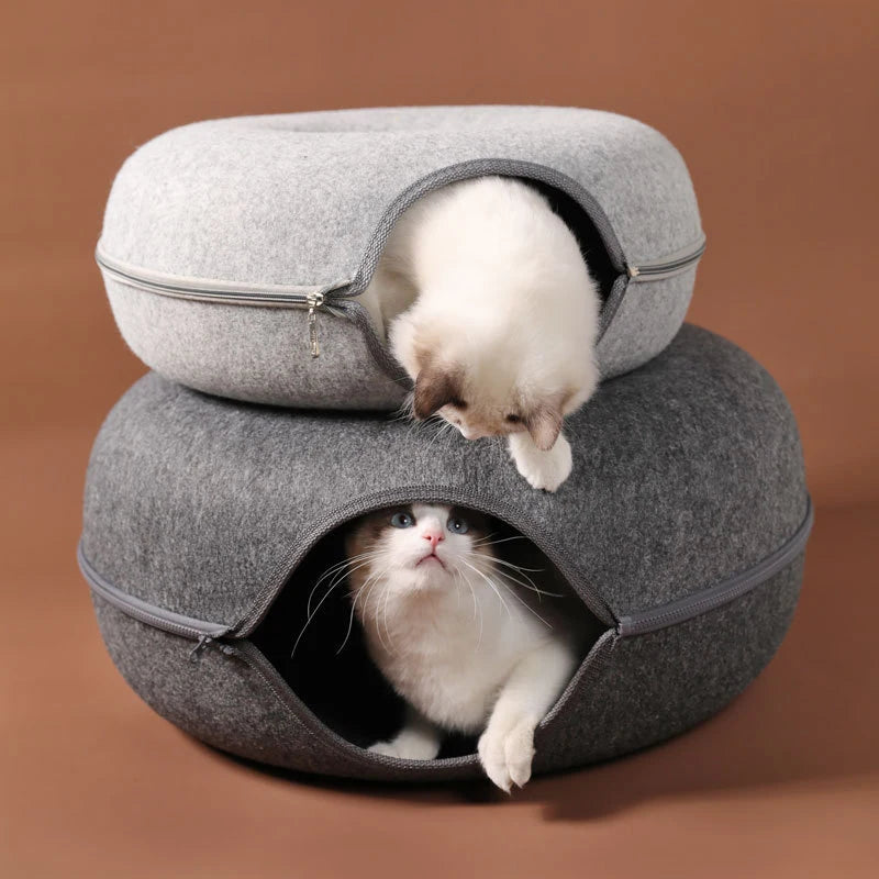 Donut Cat Bed & Tunnel – Peekaboo Cave for 2 Cats