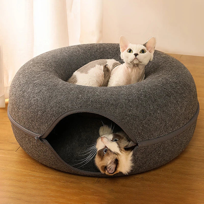 Donut Cat Bed & Tunnel – Peekaboo Cave for 2 Cats