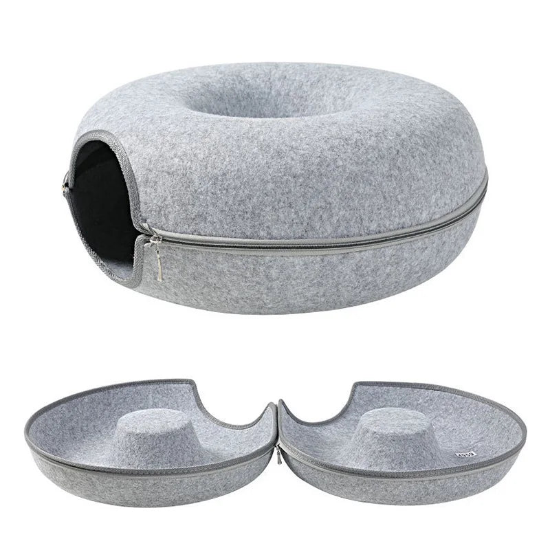 Donut Cat Bed & Tunnel – Peekaboo Cave for 2 Cats