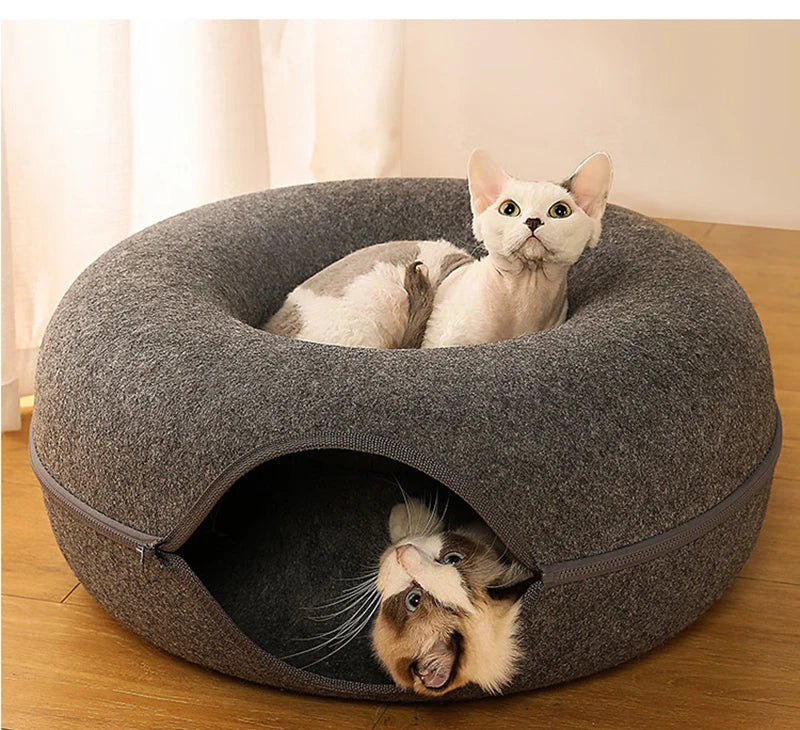 Donut Cat Bed & Tunnel – Peekaboo Cave for 2 Cats