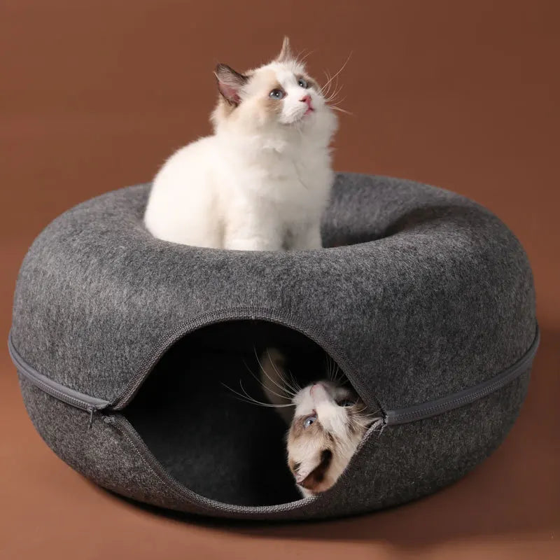 Donut Cat Bed & Tunnel – Peekaboo Cave for 2 Cats