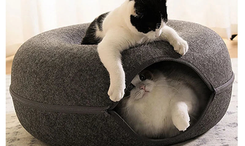 Donut Cat Bed & Tunnel – Peekaboo Cave for 2 Cats