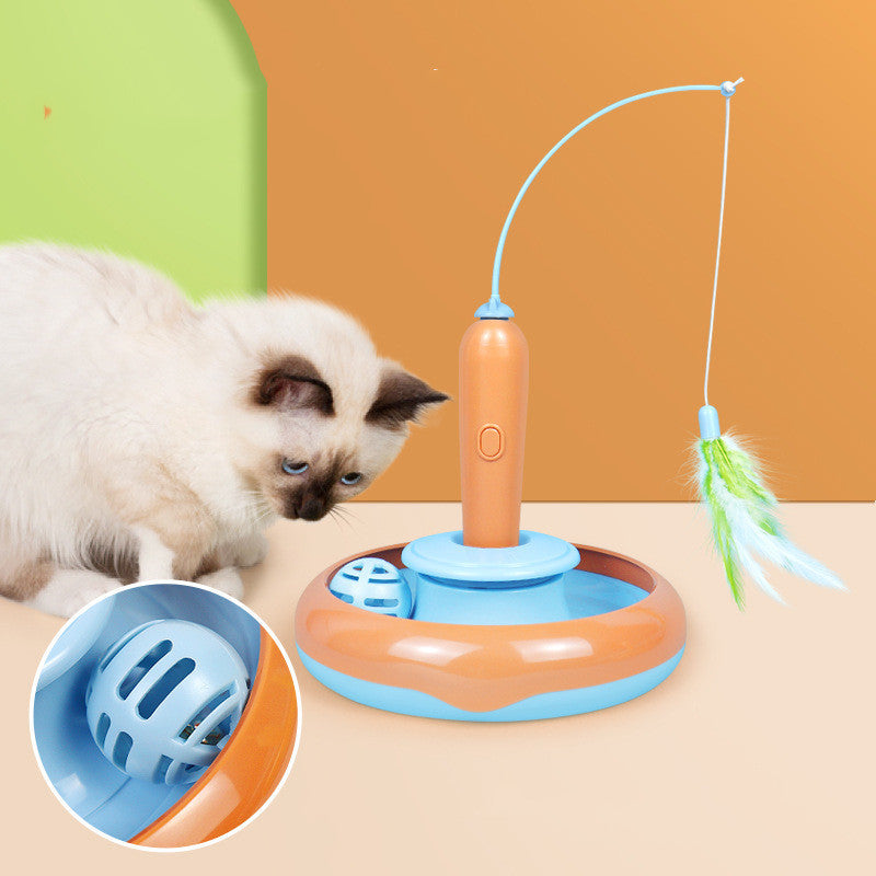 2-in-1 Cat Turntable Toy with Feather