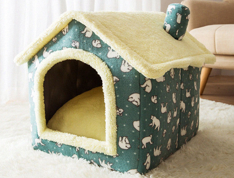 Foldable Dog House & Cat Bed – Winter Pet Villa with Removable Warm Nest