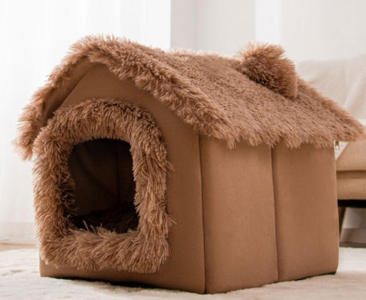 Foldable Dog House & Cat Bed – Winter Pet Villa with Removable Warm Nest