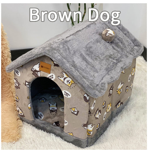 Foldable Dog House & Cat Bed – Winter Pet Villa with Removable Warm Nest