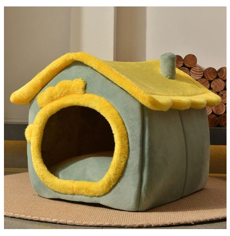 Foldable Dog House & Cat Bed – Winter Pet Villa with Removable Warm Nest