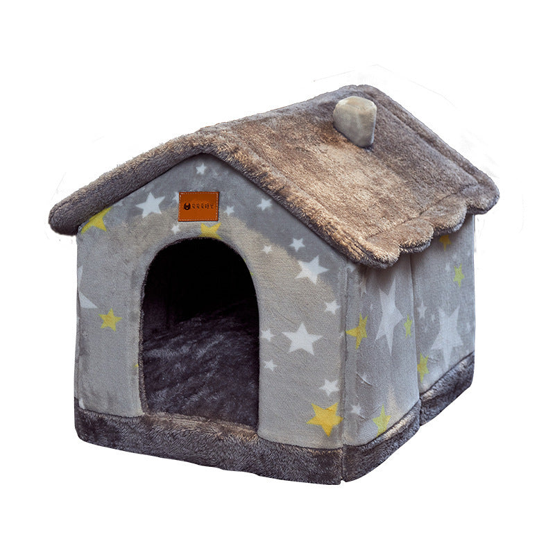 Foldable Dog House & Cat Bed – Winter Pet Villa with Removable Warm Nest