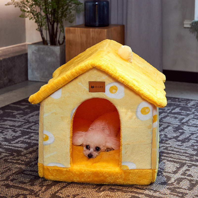 Foldable Dog House & Cat Bed – Winter Pet Villa with Removable Warm Nest