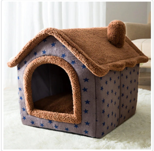 Foldable Dog House & Cat Bed – Winter Pet Villa with Removable Warm Nest