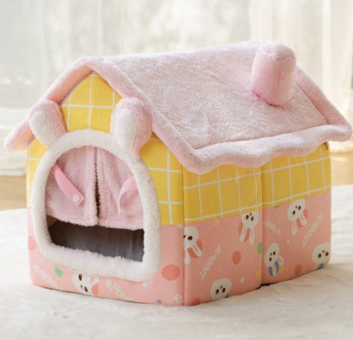 Foldable Dog House & Cat Bed – Winter Pet Villa with Removable Warm Nest