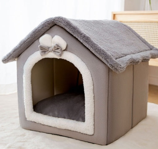 Foldable Dog House & Cat Bed – Winter Pet Villa with Removable Warm Nest