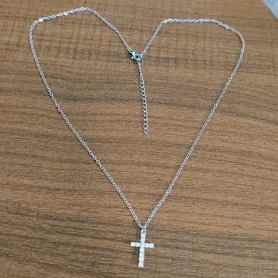 18K Gold Plated Cross Necklace with Zircon – Stainless Steel & Copper