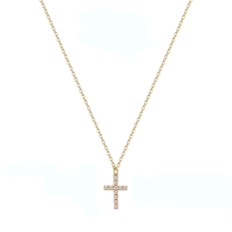 18K Gold Plated Cross Necklace with Zircon – Stainless Steel & Copper